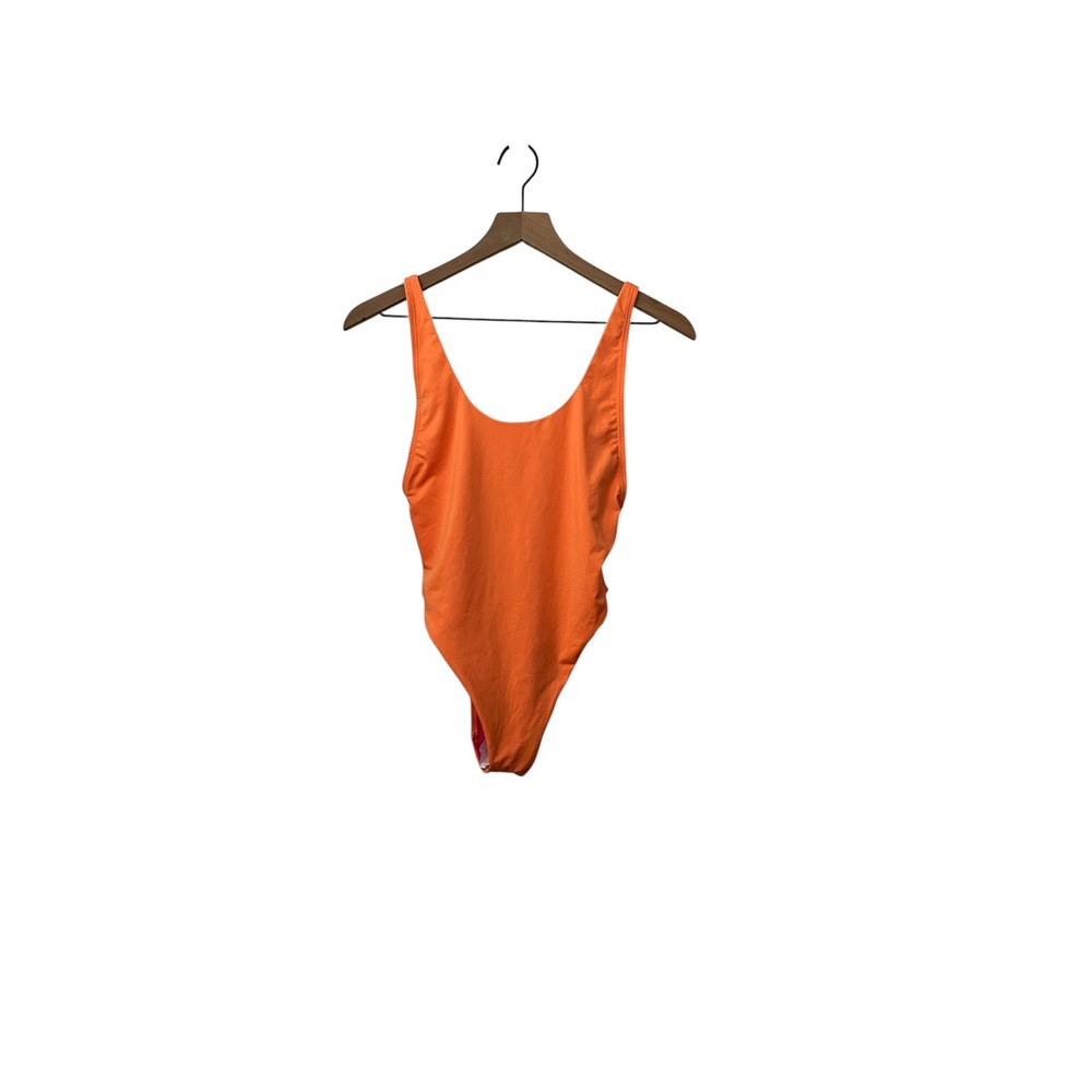 NWT Speedo Womens Nectarine Orange One Piece Swimsuit High Cut Scoop Neck Small
